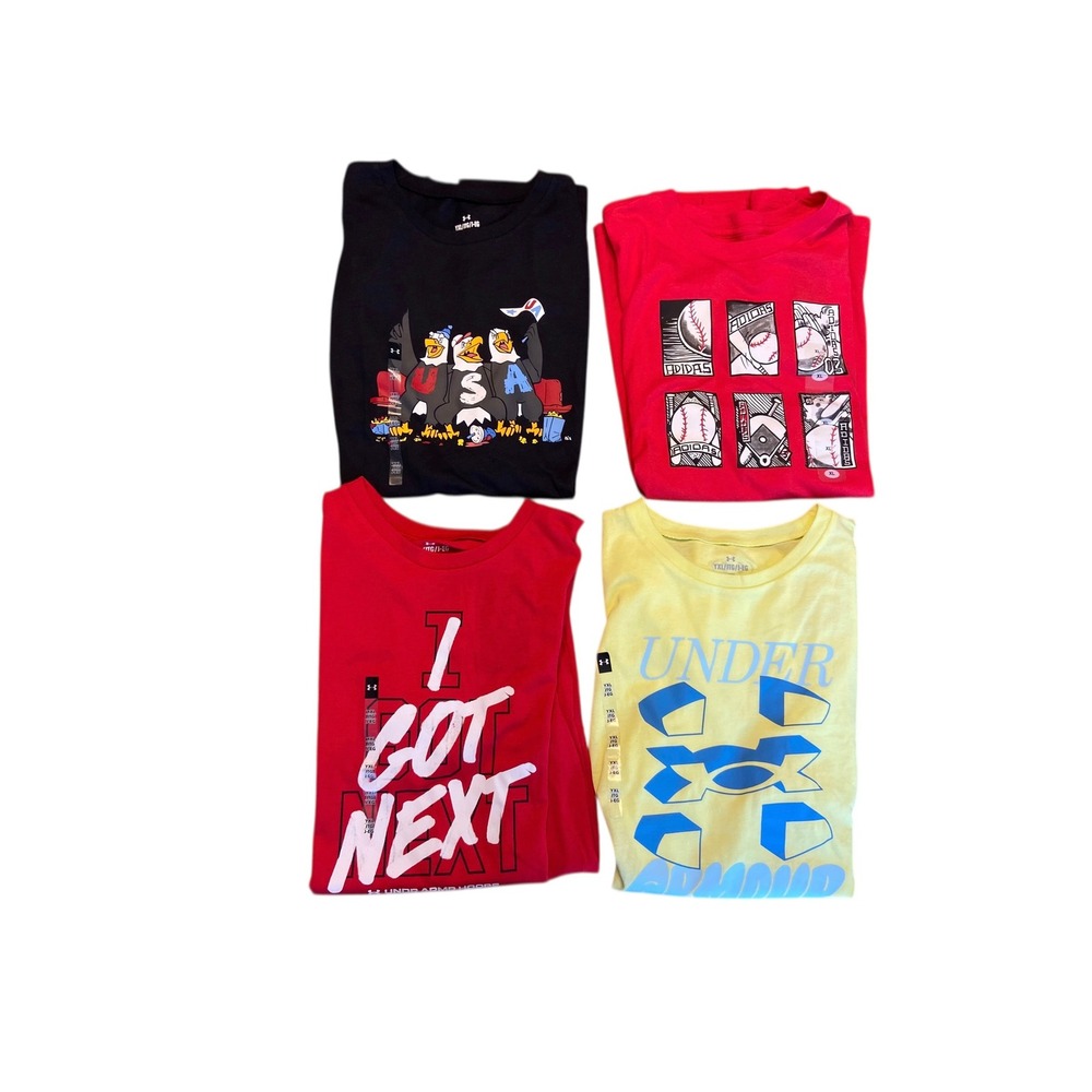Lot‎ of 4 Youth XL 3-Under Armour and 1-NewAdidas T-Shirts
